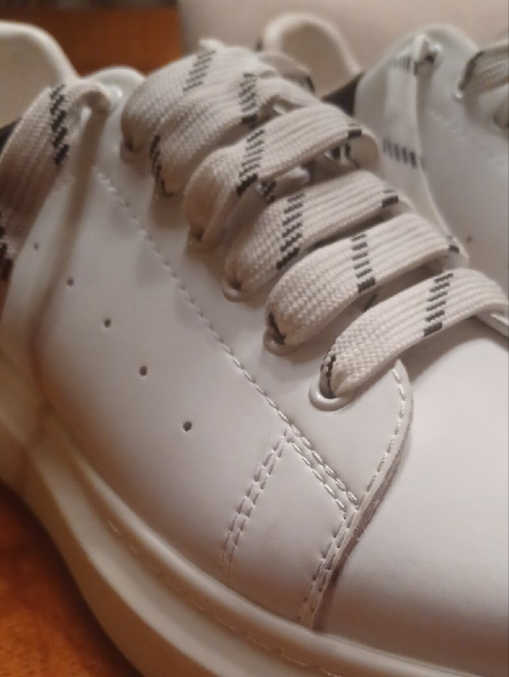 Alexander McQueen White Leather "Oversized" Sneakers with Black Heel Tab